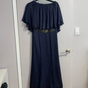 Adrianna Papell Dark Blue Maxi Dress with Gold Detail